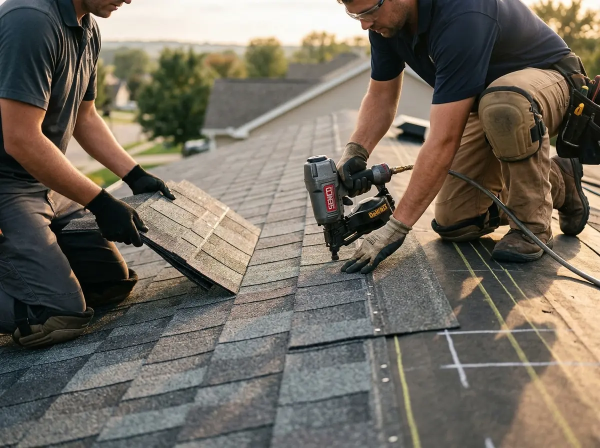 Professional roofer working on a residential roof in Beverly Hills